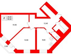 2-комн. кв. 55.9 м² 7/17 этаж