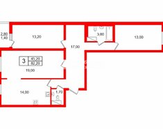 3-комн. кв. 82.2 м² 12/21 этаж
