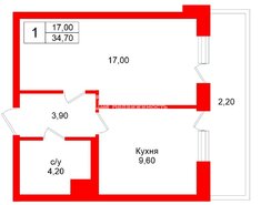 1-комн. кв. 34.7 м² 14/17 этаж