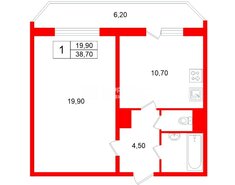 1-комн. кв. 38.7 м² 13/17 этаж