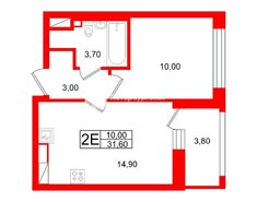 1-комн. кв. 31.6 м² 3/13 этаж