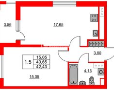 1-комн. кв. 40.65 м² 6/15 этаж
