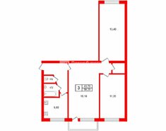 3-комн. кв. 58.2 м² 2/5 этаж