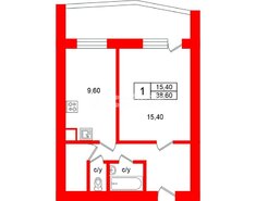 1-комн. кв. 38.6 м² 3/16 этаж