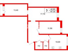 3-комн. кв. 67.3 м² 4/4 этаж