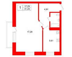 1-комн. кв. 31.2 м² 5/5 этаж