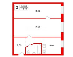 2-комн. кв. 43.4 м² 2/2 этаж
