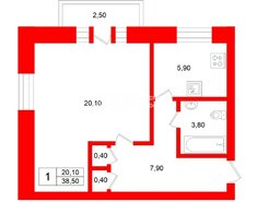 1-комн. кв. 38.5 м² 3/3 этаж