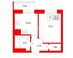 1-комн. кв. 34 м² 25/25 этаж