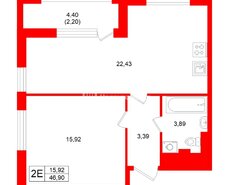 1-комн. кв. 46.9 м² 6/14 этаж