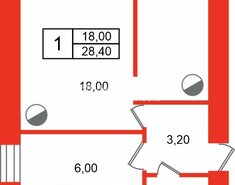 1-комн. кв. 28.4 м² 2/4 этаж