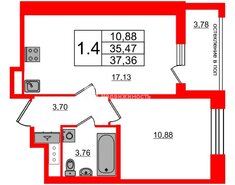 1-комн. кв. 35.47 м² 3/12 этаж