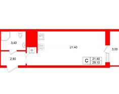 Студия 29.1 м² 7/20 этаж