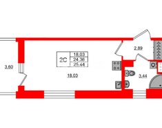 Студия 24.36 м² 7/11 этаж