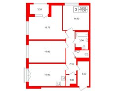 3-комн. кв. 78.1 м² 4/4 этаж