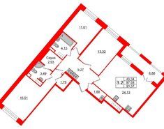 3-комн. кв. 87.3 м² 11/12 этаж