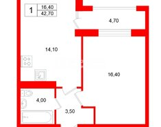 1-комн. кв. 42.7 м² 13/15 этаж