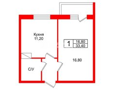 1-комн. кв. 33.4 м² 4/4 этаж