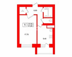 1-комн. кв. 41 м² 1/10 этаж
