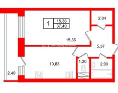 1-комн. кв. 37.4 м² 8/25 этаж