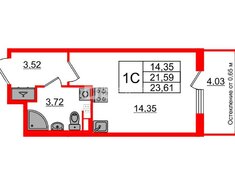 Студия 21.3 м² 2/4 этаж