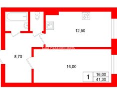 1-комн. кв. 41.3 м² 2/3 этаж