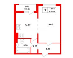 1-комн. кв. 43.8 м² 9/9 этаж