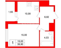 1-комн. кв. 36.9 м² 1/12 этаж