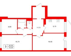 3-комн. кв. 72.2 м² 9/12 этаж