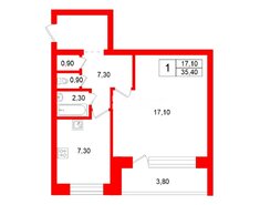 1-комн. кв. 35.4 м² 8/12 этаж