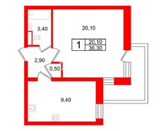1-комн. кв. 36.3 м² 2/5 этаж