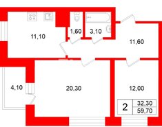 2-комн. кв. 59.7 м² 23/24 этаж
