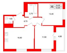 2-комн. кв. 53.8 м² 12/12 этаж