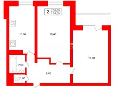 2-комн. кв. 55 м² 12/15 этаж