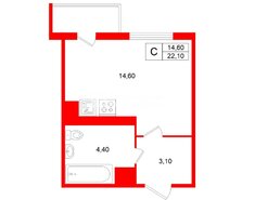 Студия 22.1 м² 2/28 этаж