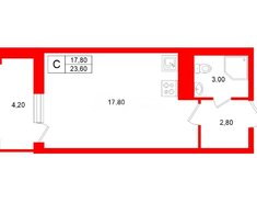 Студия 23.6 м² 6/12 этаж