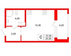 Студия 20.2 м² 10/12 этаж