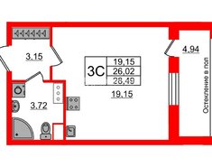 Студия 26.02 м² 8/12 этаж