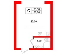 Студия 30 м² 1/4 этаж