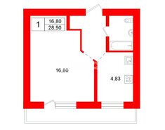 1-комн. кв. 28.9 м² 5/9 этаж