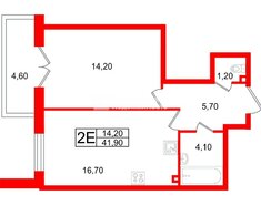 1-комн. кв. 41.9 м² 17/27 этаж