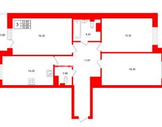 3-комн. кв. 90.8 м² 3/8 этаж