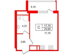 Студия 25.6 м² 9/12 этаж