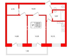 2-комн. кв. 56.1 м² 3/14 этаж