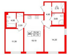 2-комн. кв. 61.7 м² 6/25 этаж