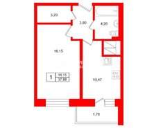 1-комн. кв. 37.88 м² 6/16 этаж
