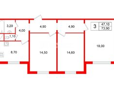 3-комн. кв. 73.9 м² 2/18 этаж