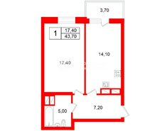 1-комн. кв. 43.7 м² 16/24 этаж