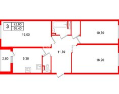 3-комн. кв. 69.4 м² 1/6 этаж