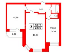 2-комн. кв. 59 м² 5/16 этаж